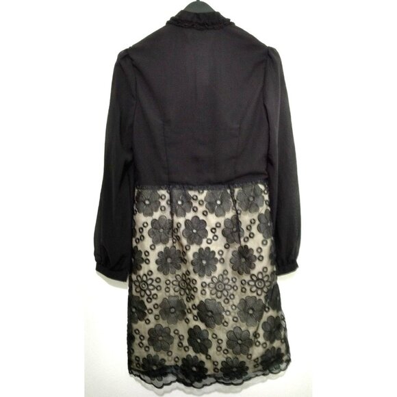 Semi Formal Black Dress M Medium Dark Feminine Frilly Floral Design - Picture 4 of 11